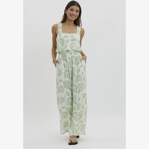 Stylish White and Green Jumpsuit
